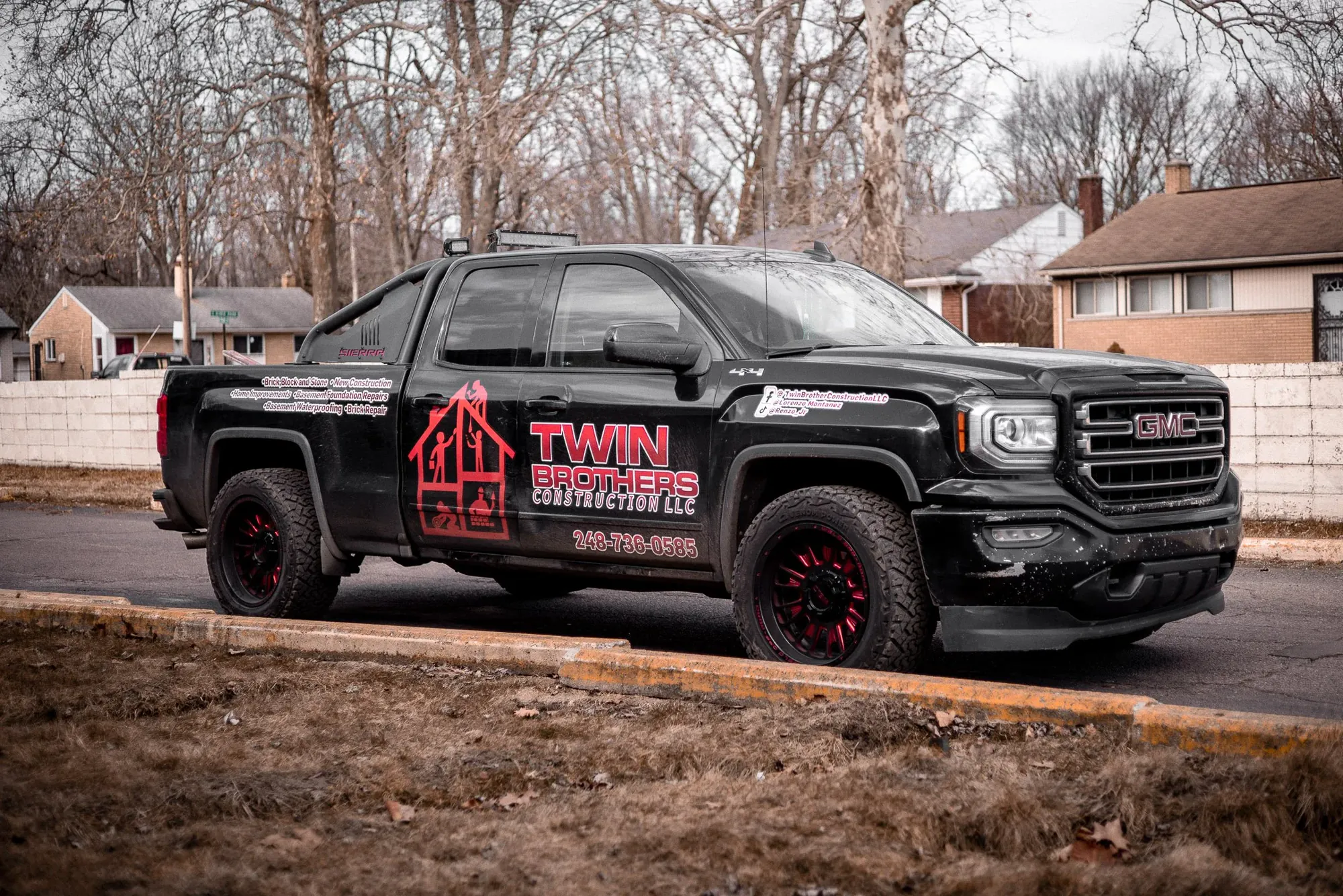 Twin Brothers Construction branded work truck